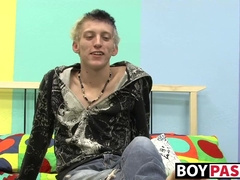 Skinny teenager Ian jerks off his big cock after interview