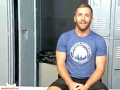 Scott Riley grasps his lubricated-up hard-on and starts jacking