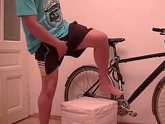 super-naughty guy Tomm plays with his boner after bicycle checking