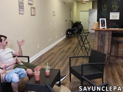 Amone Bane fucks regulars Jonah Wheeler and Dakota Lovell in his cafe