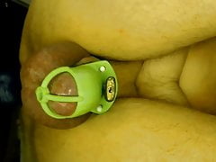 Anal orgasm with 3D printed chastity cage
