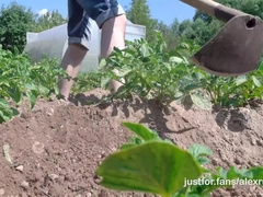 A Village teen 18+ Jerks Off His Big Cock In A Potato Field In Public