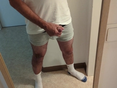 crazy stud in white socks jerking off his jizz-shotgun, noisy yelling