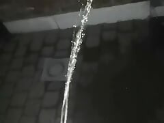 Peeing outside the backdoor at night with a soft semi hard