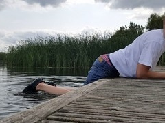 Horny European gay twink gets raw and wet outdoors by the lake