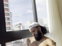 Andy Rodrigues humungous black fuckpole tugging and cum shot