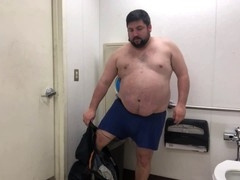 Dirty floor, tonguing, gas station toilet