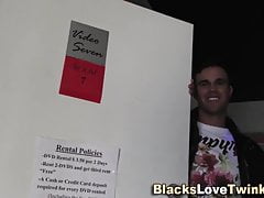 Stud rides gloryhole black cock