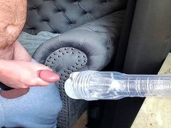 Verbal daddy goes to town on his Fleshlight with his huge rock hard cock