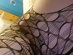 Chubby hunk jerking off in fishnets