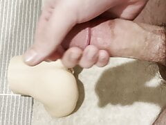 Thick bisexual guy plays with fake pussy and ass sex toy