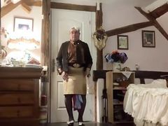 In an outfit with a golden skirt for a night out