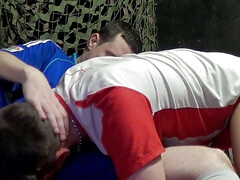 Two badboys fucking hard in ckaroom fetish clothes