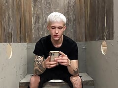 The Guy Jerked off in the Toilet and Then He Was Joined by Two Penises in Holes