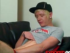 Solo masturbation with young blond emo twink with earrings