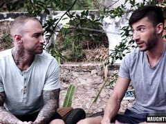 Watch this hot tattooed guy with a cumshot on his face