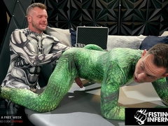 Hero's Fettered & Fisted By Otter Villain