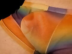 Cum in Rainbow Mesh Shorts