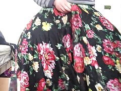 Wanking and cumming in new floral flowy skirt