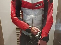 Leatherbiker fuck and fill combat boot with cum