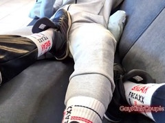 Massive load on feet after footjob and sensual foot play
