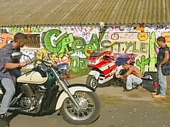 gagn bang with beautful straijt  muscle latino straight motorbikers fucking ourdoor