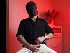 Masked handsome man Noel Dero watches kinky porn and jerks off. Loud moans and orgasm of a young guy.