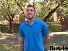 Handsome guy tricked by a bitch to dick a gay hunk in van