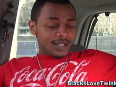 Watch this Ebony Grizzly give a hot and heavy interracial blowjob and get ass pounded