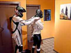 Wetsuittied, bondage boys, in the night