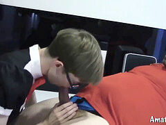 lad maid with glasses fucked by shaved parent in kitchen