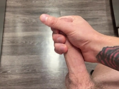 Stroking in my kitchen leads to a big spunk shot on the floor