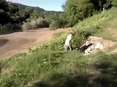Boy jerks outdoors