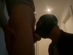 Faggot victim in fleshlight gas mask gets facehole boinked by draped top