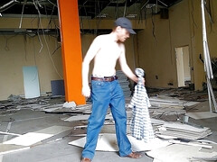 Outdoor dildo ride in the old building