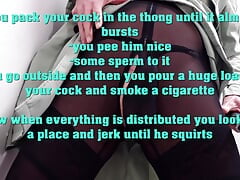 New Task, piss and jerk off in micro string