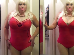 Dolly in red swimwear
