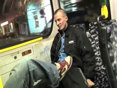 Suck my friend in the tram