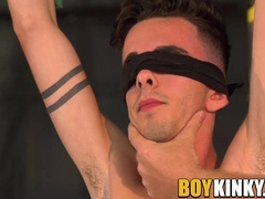 Bound & blindfolded twink slave whipped by mature master