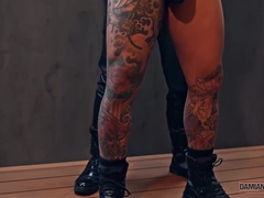 Bound Muscular Damian Dragon Jerks Off Massive Cock