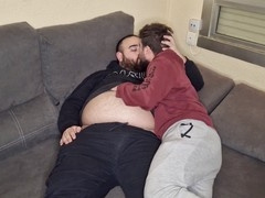 Bear and chaser indulge in mutual cock sucking and 69 on the bed