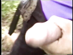 Hairy stud pulls his huge cock out and jacks off by himself