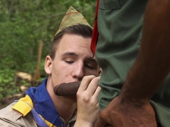 Black drill sergeant fucks white scout in the ass during their wood adventure