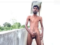Hairy assholes, stroking outside, risky outdoor