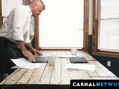 Latin boss gets a blowjob treat from big dick twink Milo Miles in his office