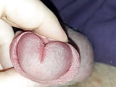 Close up precum and foreskin play