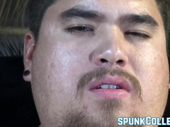 Horny amateur guy wanking his cock and couch fucking