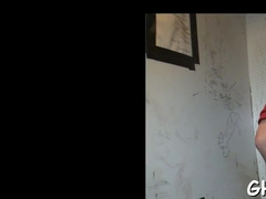 Petting faggots lips with salami