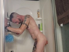 Mikel Donovon in shower with dildo