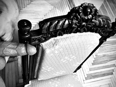 Guy jerks off on a vintage chair and cums on himself at the end